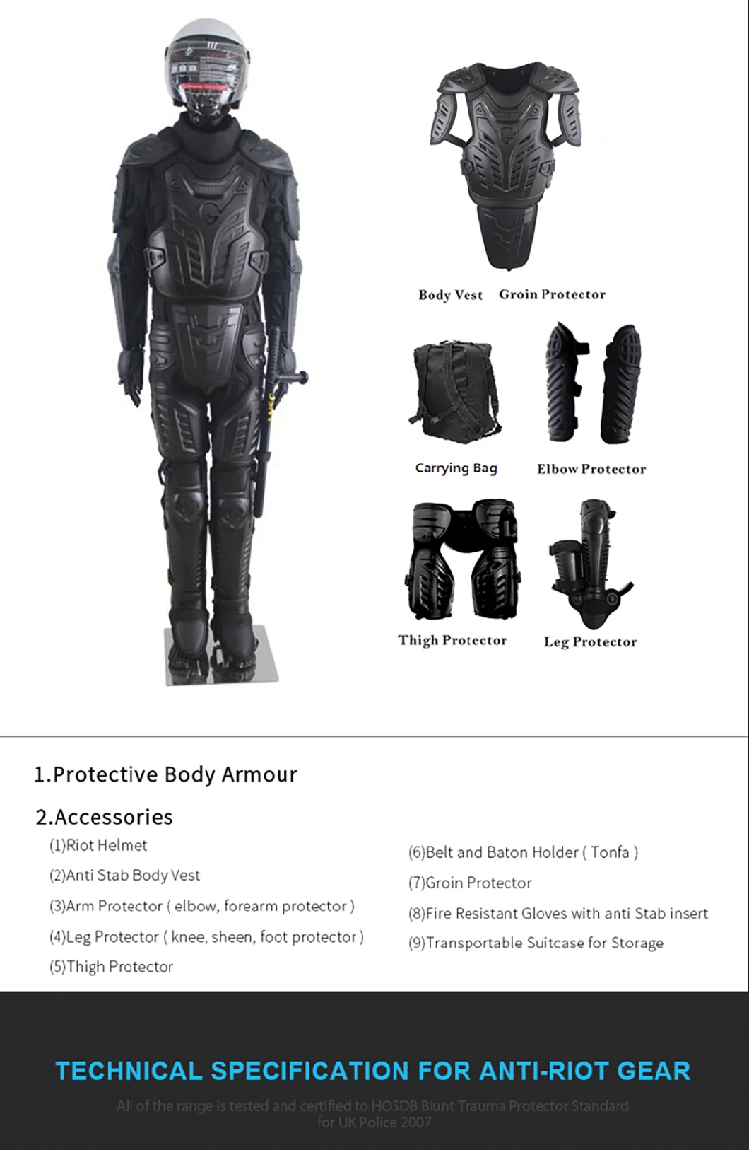 Military Use Anti Riot Gear /Riot Control Suit/ Body Protector /Anti Riot Suit